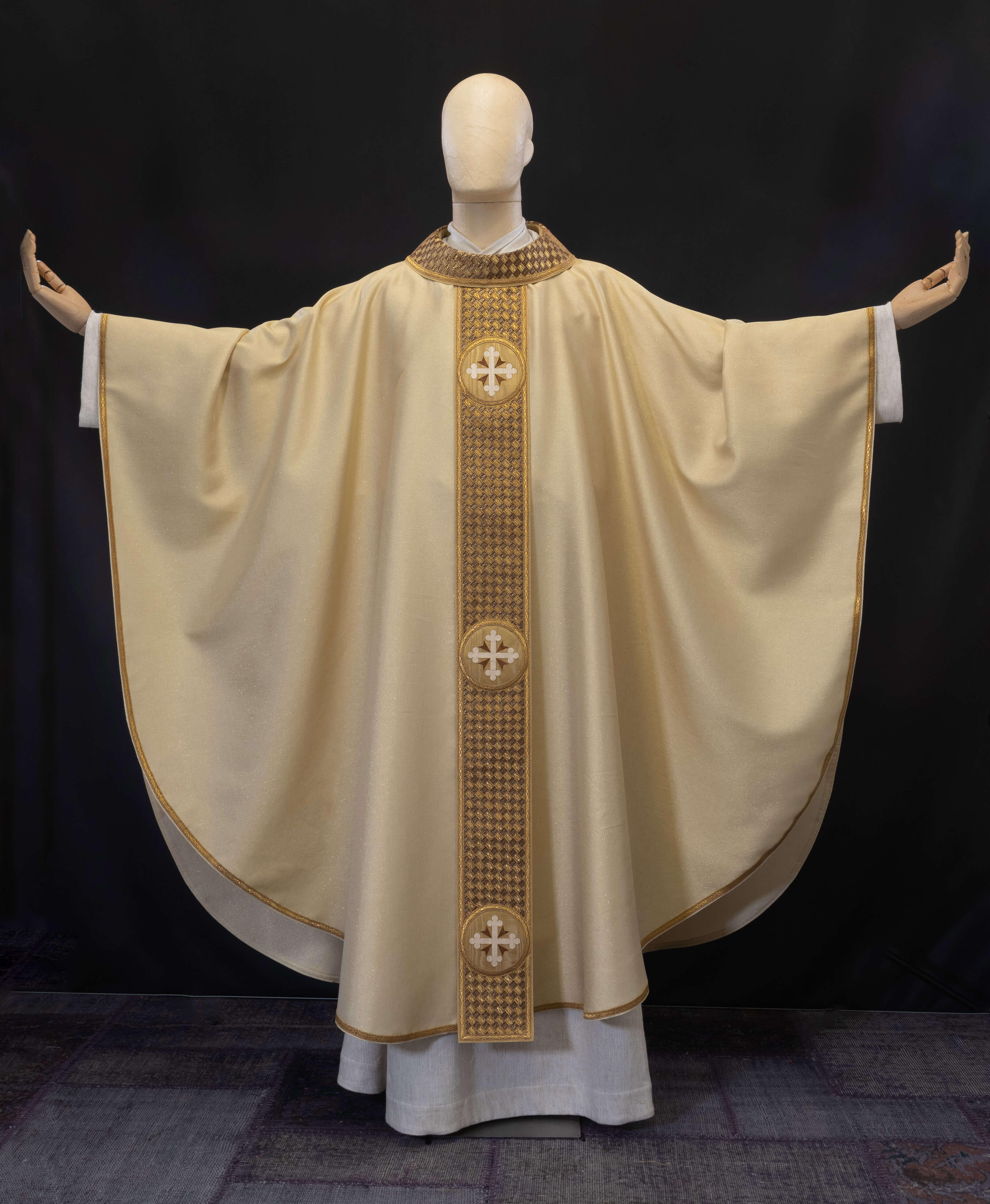 White chasuble with inlaid crosses