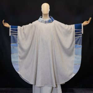 White Marian chasuble patchwork decoration