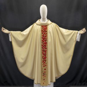 Casula bianca decorazione oro/rossa